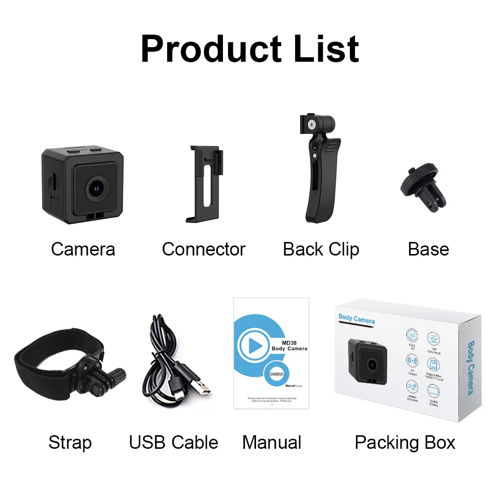 MD38 Mini Camera Pet Camera HD 1080P Camera Wearable Body Cam Collar Wireless Dog Cat Walking Recorder