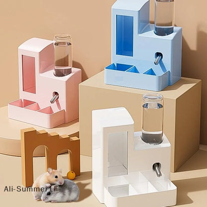 【E】2-in-1 Automatic Hamster Automatic Feeder Water Dispenser Multi-functional Small Pets Drinking And Feeding Food Container