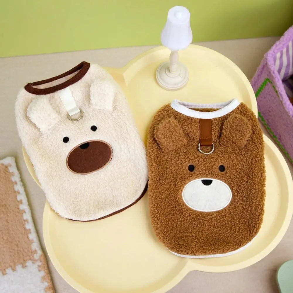 Dog Apparel Bear Pattern Winter Puppy Clothes Warm Thickened Puppy Sweatshirt Comfortable Sleeveless Pet Winter Coat Outdoor Use