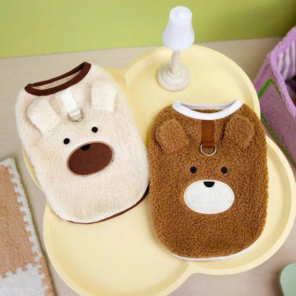 Dog Apparel Bear Pattern Winter Puppy Clothes Warm Thickened Puppy Sweatshirt Comfortable Sleeveless Pet Winter Coat Outdoor Use