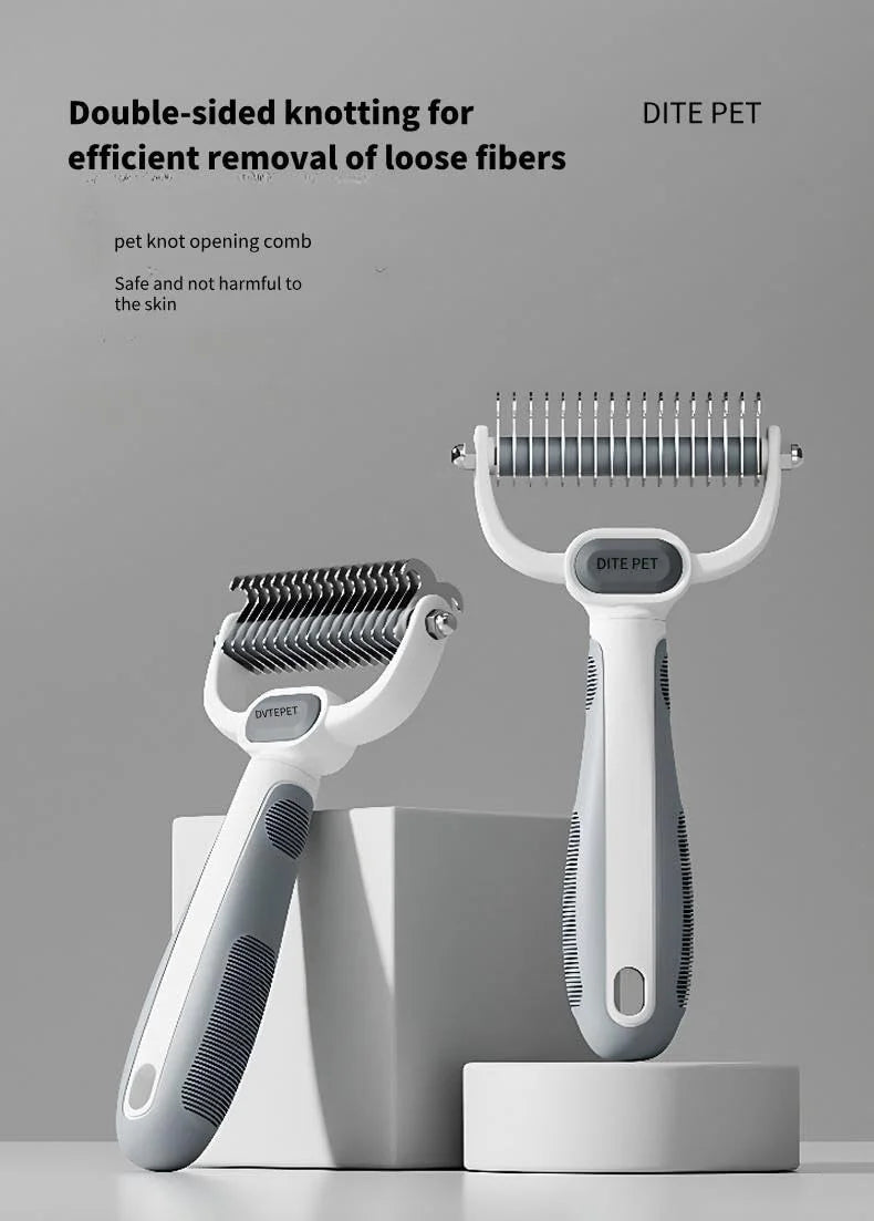 Dog Cat Grooming Brush, Double-Sided Deshedding - Dematting Undercoat Rake and Pin Brush for Long and Short Haired Dogs Cats