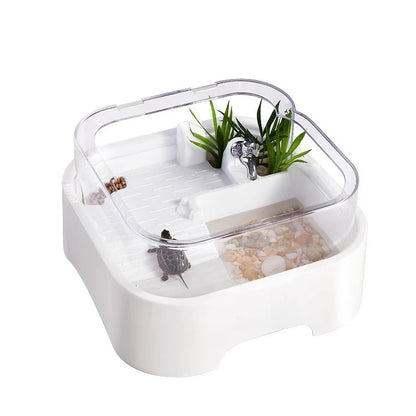Reptile Habitat Tank with Basking Platform, Home Decorative Breeding Box for Tortoise, Sun Deck Aquarium for Aquatic Pets