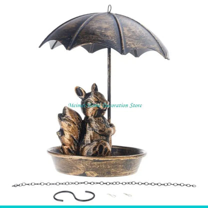 H7BF Outdoor Bird Feeders Iron Construction With Canopys Cover Animal Theme Decorative Piece For Backyard Nature Lover