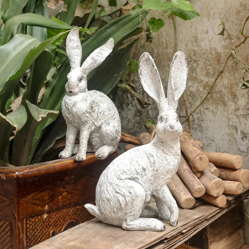 Rabbit Statue Garden Decor Resin Animal Sculpture Figurine Outdoor Decoration for Garden Courtyard