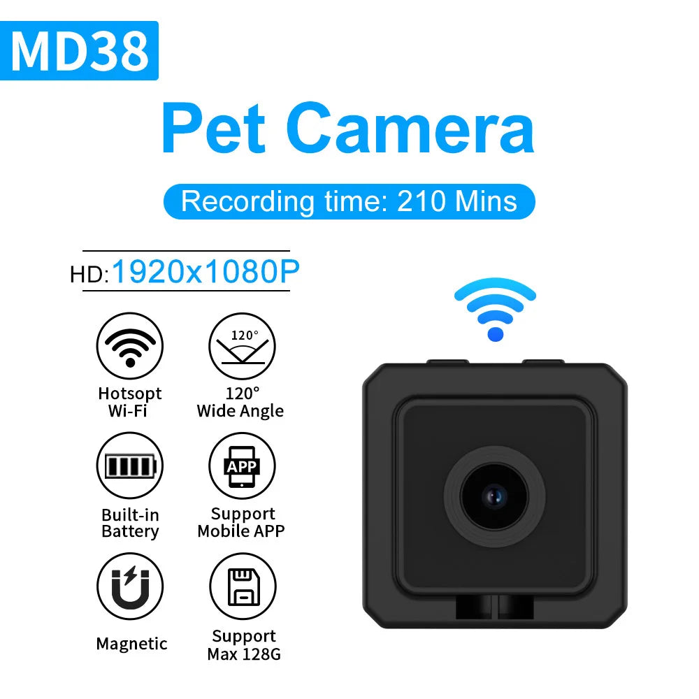 MD38 Mini Camera Pet Camera HD 1080P Camera Wearable Body Cam Collar Wireless Dog Cat Walking Recorder