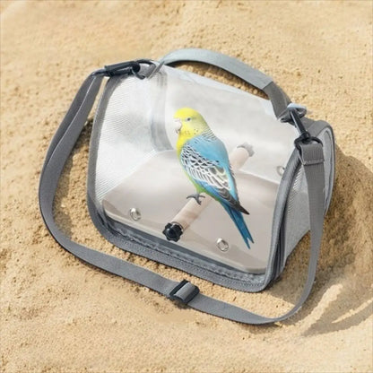 Portable Bird Carrier Bag Folding Wooden Stand Travel Bird Cage Large Capacity Breathable Mesh Parrot Out Bag Hiking Adventures