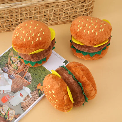 Hamburger Dog Chew Toy - Squeaky Plush Toy for Teeth Cleaning, Durable Bite-Resistant Pet Toy for Training,
