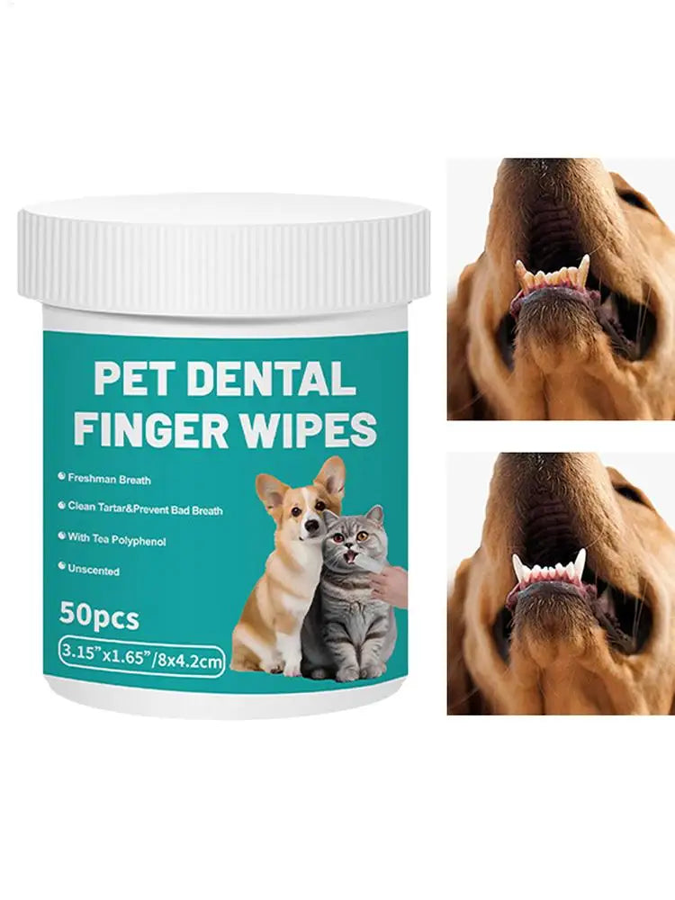 Dog Teeth Care Wipes 50-Pieces Pet Teeth Brushing Wipes for Cleaning Pet Supplies Dog Cat Bad Breath Wipes for Camping After