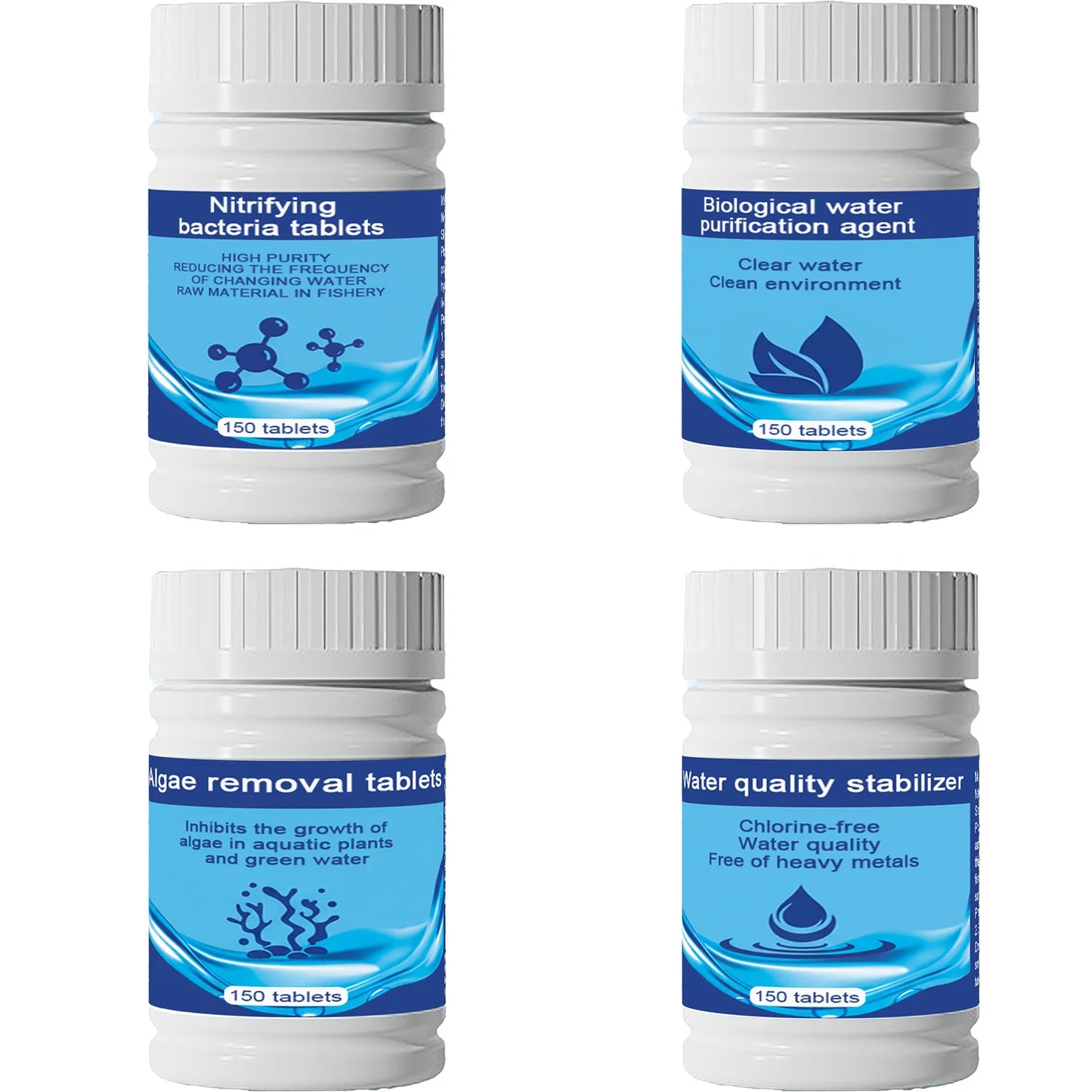 Aquarium Filter Media Set:Hollow Quartz Balls, Algae Remover, Nitrifying Bacteria, Conditioner&Bio-Clear Tabs for Fish Tank Care