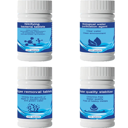 Aquarium Filter Media Set:Hollow Quartz Balls, Algae Remover, Nitrifying Bacteria, Conditioner&Bio-Clear Tabs for Fish Tank Care