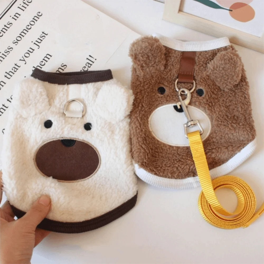 Dog Apparel Bear Pattern Winter Puppy Clothes Warm Thickened Puppy Sweatshirt Comfortable Sleeveless Pet Winter Coat Outdoor Use