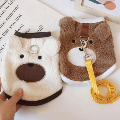 Dog Apparel Bear Pattern Winter Puppy Clothes Warm Thickened Puppy Sweatshirt Comfortable Sleeveless Pet Winter Coat Outdoor Use
