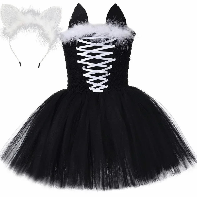 Black Cat Costume for Girls Halloween Carnival Party Tutu Dress Up Animal Kitten Costumes for Kids Toddler Fancy Tulle Dresses