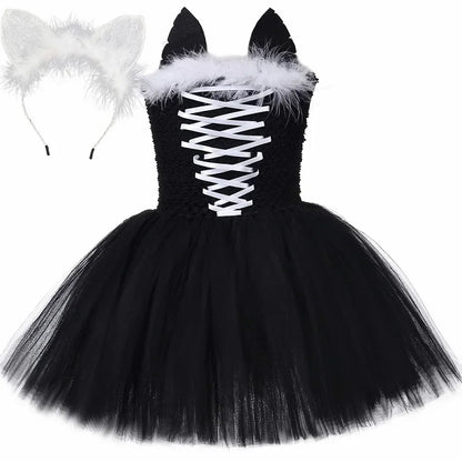 Black Cat Costume for Girls Halloween Carnival Party Tutu Dress Up Animal Kitten Costumes for Kids Toddler Fancy Tulle Dresses