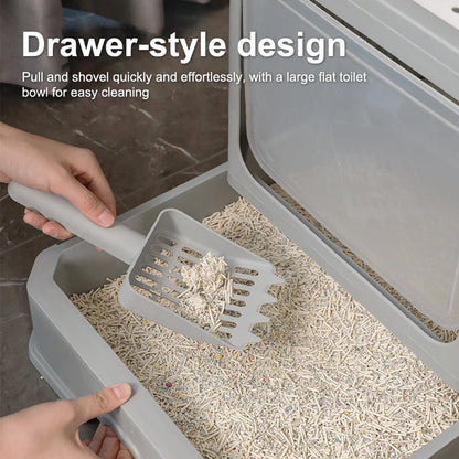 Cat Litter - Box With Scoop, Large Foldable Litter Box With Lid, Front Entry Top Exit Kitty Box, Odor Control