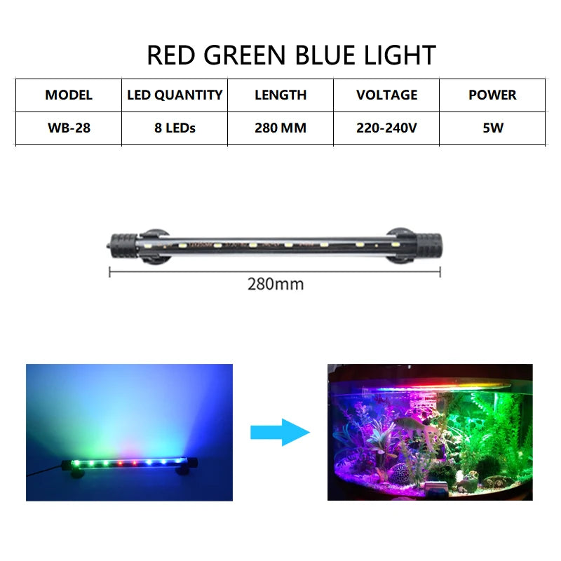Aquarium Light LED Waterproof Fish Tank Light Underwater Fish Lamp Aquariums Decor Lighting Plant Lamp 18-58CM 220-240V 5730chip
