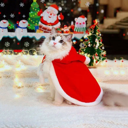 New Cat Costume Santa Cosplay Funny Transformed Cat/dog Pet Christmas Cape Dress Up Clothes Red Scarf Cloak Props Decor