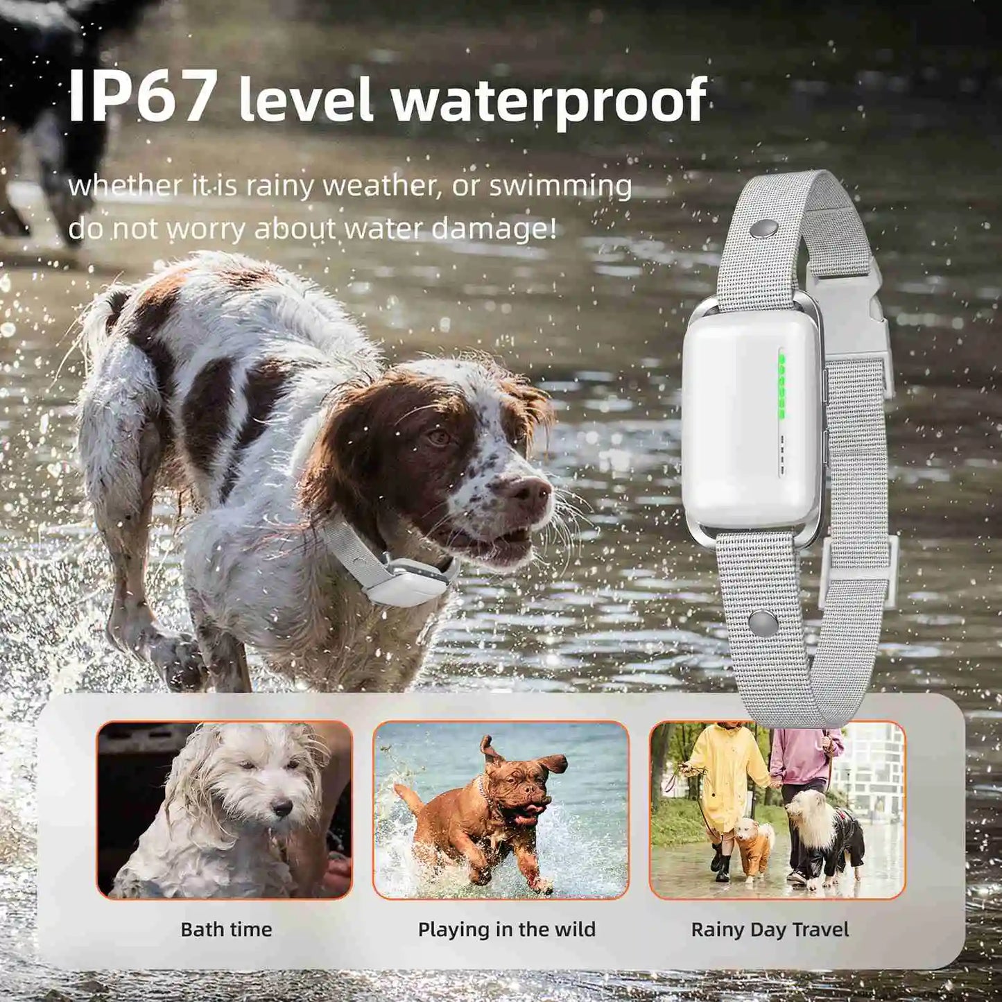 Dog Bark Collar 3 Training Modes Water Resistant Rechargeable Recording Dog Trainer Collar with Remote Control White