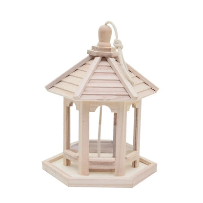 Bird House Ornaments House Shape Bird Feeder House Hanging Wooden Pet Feeder Box Bird Food Dispenser Balcony