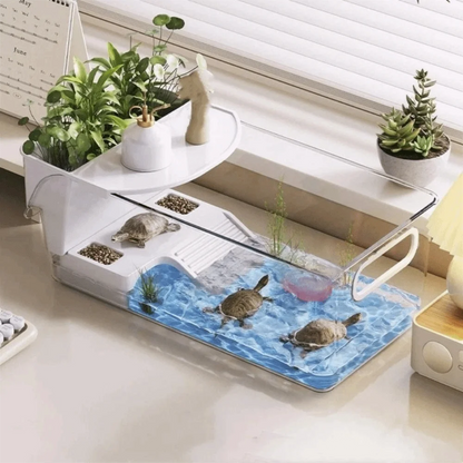 Transparent Turtle Tank Basking Area Plastic Crab Tank Dry Wet Separation with Climbing Spot Turtle Breeding Box Feeding Habitat