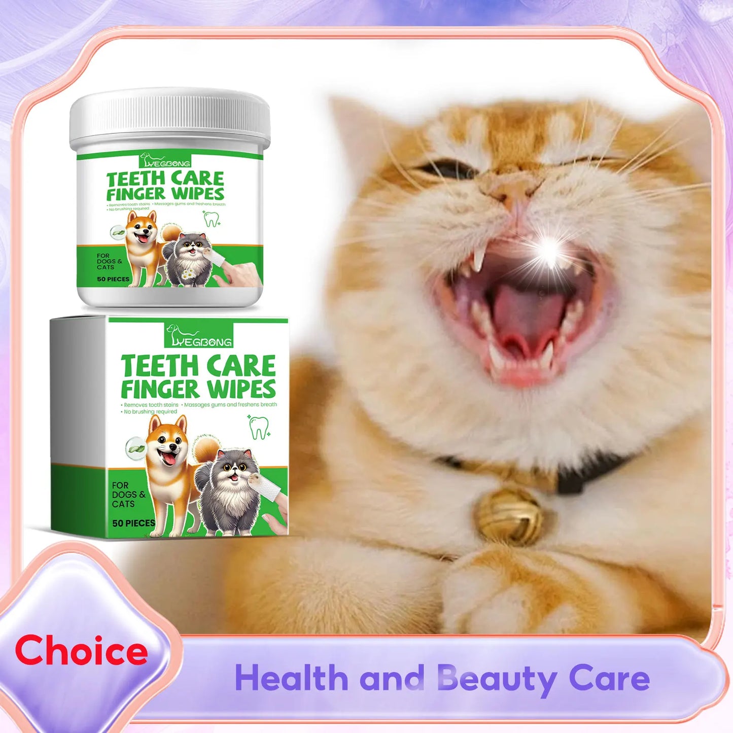 Pet Teeth Cleaning Wipes Dogs Cats Dental Care Remove Plaque Bad Breath Tartar Buildup No-Rinse Disposable Dog Teeth Finger Wipe