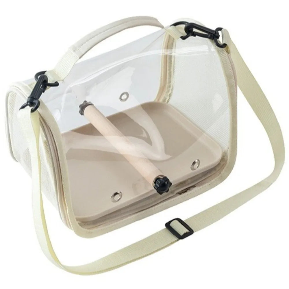 Portable Bird Carrier Bag Breathable Mesh Folding Parrot Out Bag Wooden Stand Large Capacity Bird Transport Cage