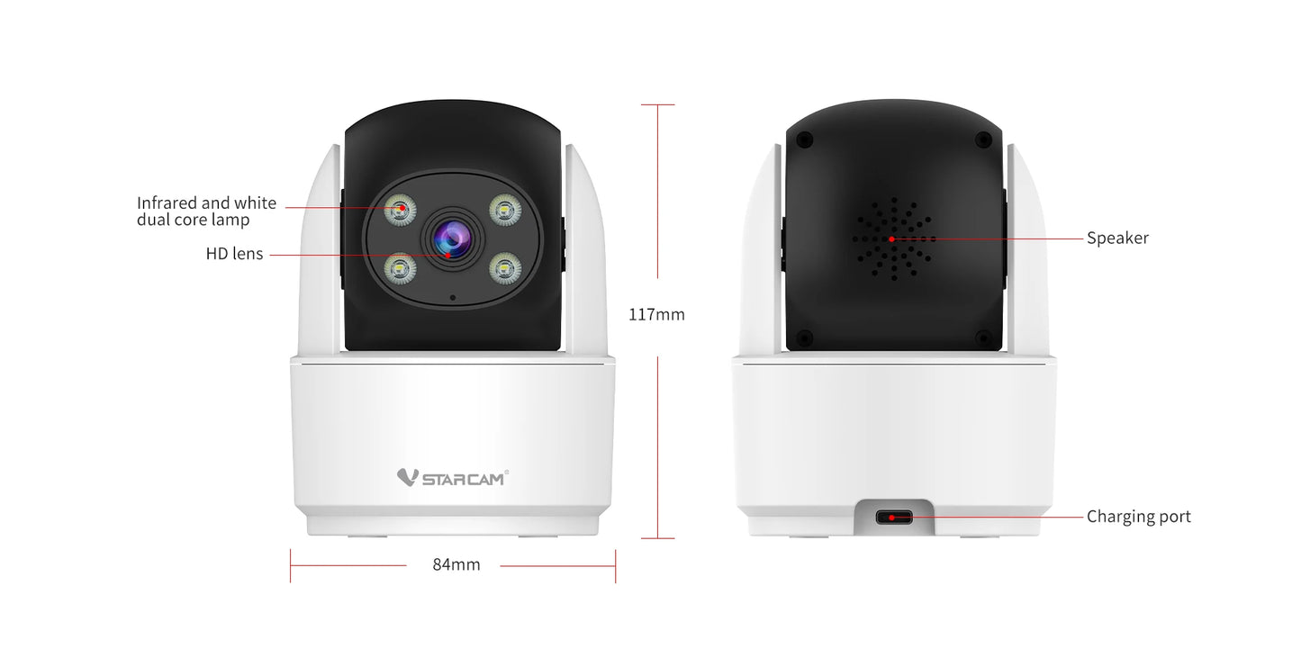 Pet Monitoring Camera Color Night Vision Pan-Tilt Rotation AI Human Detection Two-Way Audio 2.4G WiFi Connection