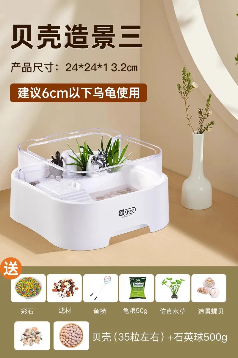 Reptile Habitat Tank with Basking Platform, Home Decorative Breeding Box for Tortoise, Sun Deck Aquarium for Aquatic Pets