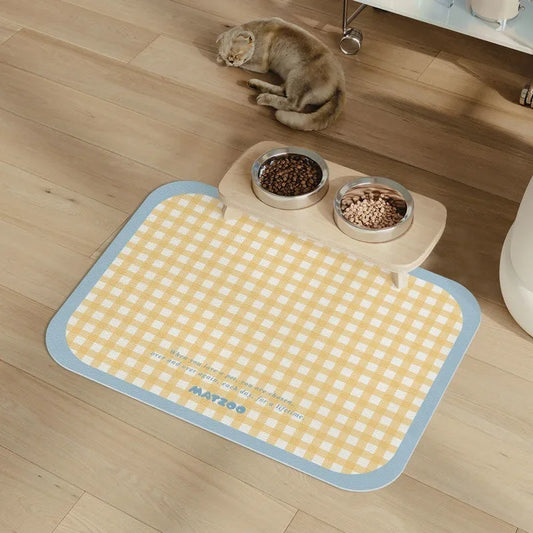 Pet Feeding Mat for Cats Dogs Dirt-Resistant Scratch-Proof Spill-Proof  Checkered Non-Slip Easy To Clean Food Water Bowl Mat