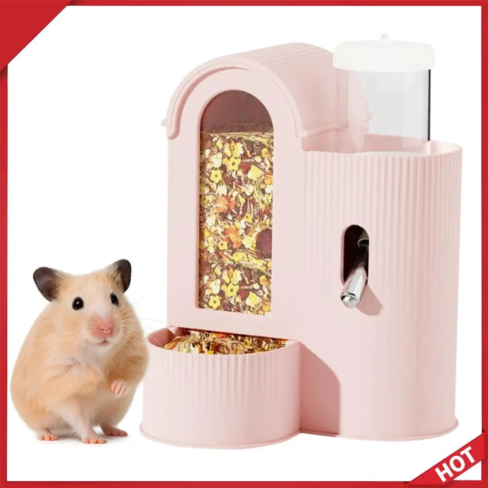 2-in-1 Automatic Food Bowl with Water Bottle Hamster Feeder And Waterer Small Animal Feeder for Hamster Guinea Pig Rat Cage Home