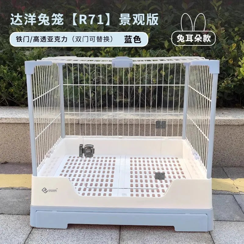 Rabbit Cage with Double Drawers, Urine-Proof, Extra-Large Acrylic Landscape Cage for Home Use