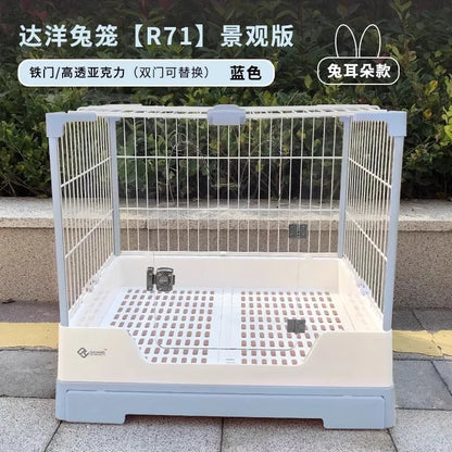 Rabbit Cage with Double Drawers, Urine-Proof, Extra-Large Acrylic Landscape Cage for Home Use