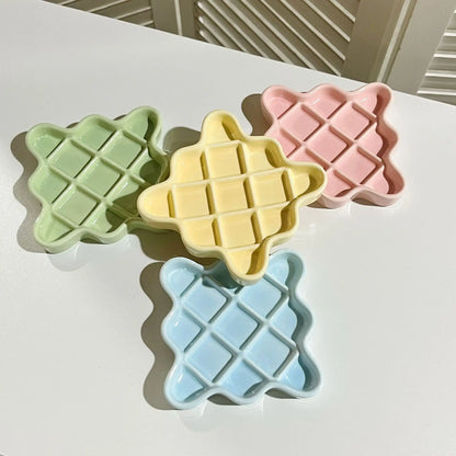 Pet Slow Food Bowl, Healthy Diet,Irregular Ceramic Anti Choking Puppy Bowl,Pet Canned Licking Plate,Dopamine Color Pet Supplies