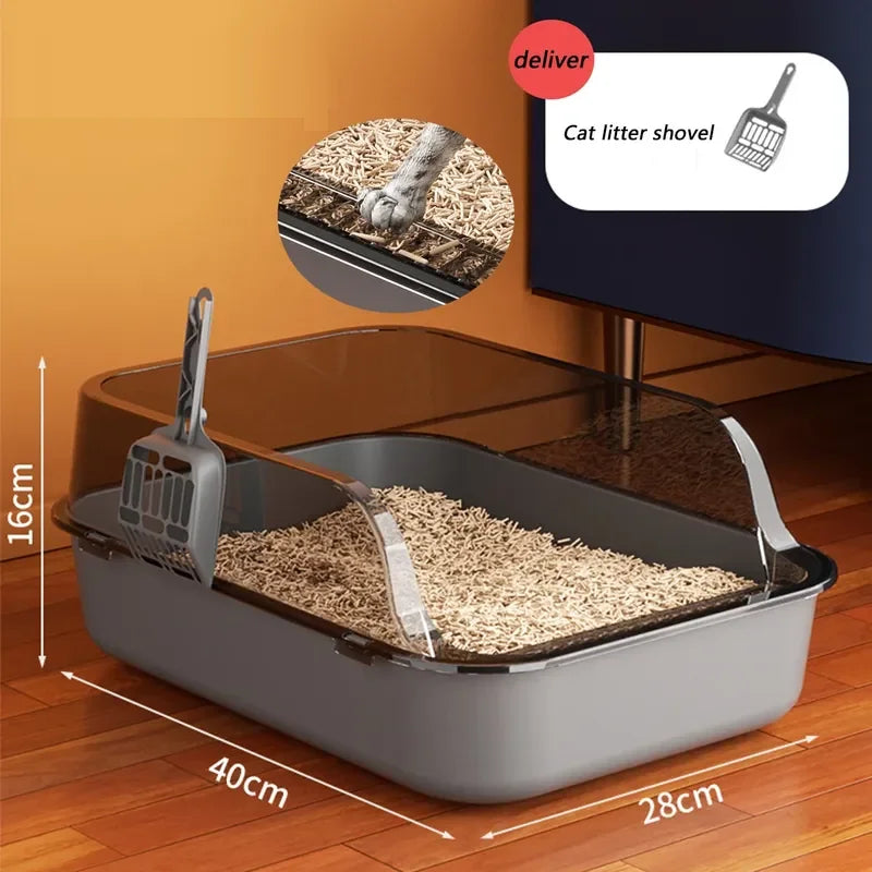 Cat Litter Box Kitty Sandbox Semi-enclosed High Side Splashproof Cat Toilet Pet Bedpans with Litter Scoop Cleaning Cat Supplies