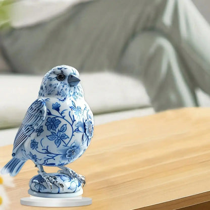 Charming Blue and White Porcelain Bird Room Decoration, Suitable for Indoor and Outdoor Decoration of offices and Terrace