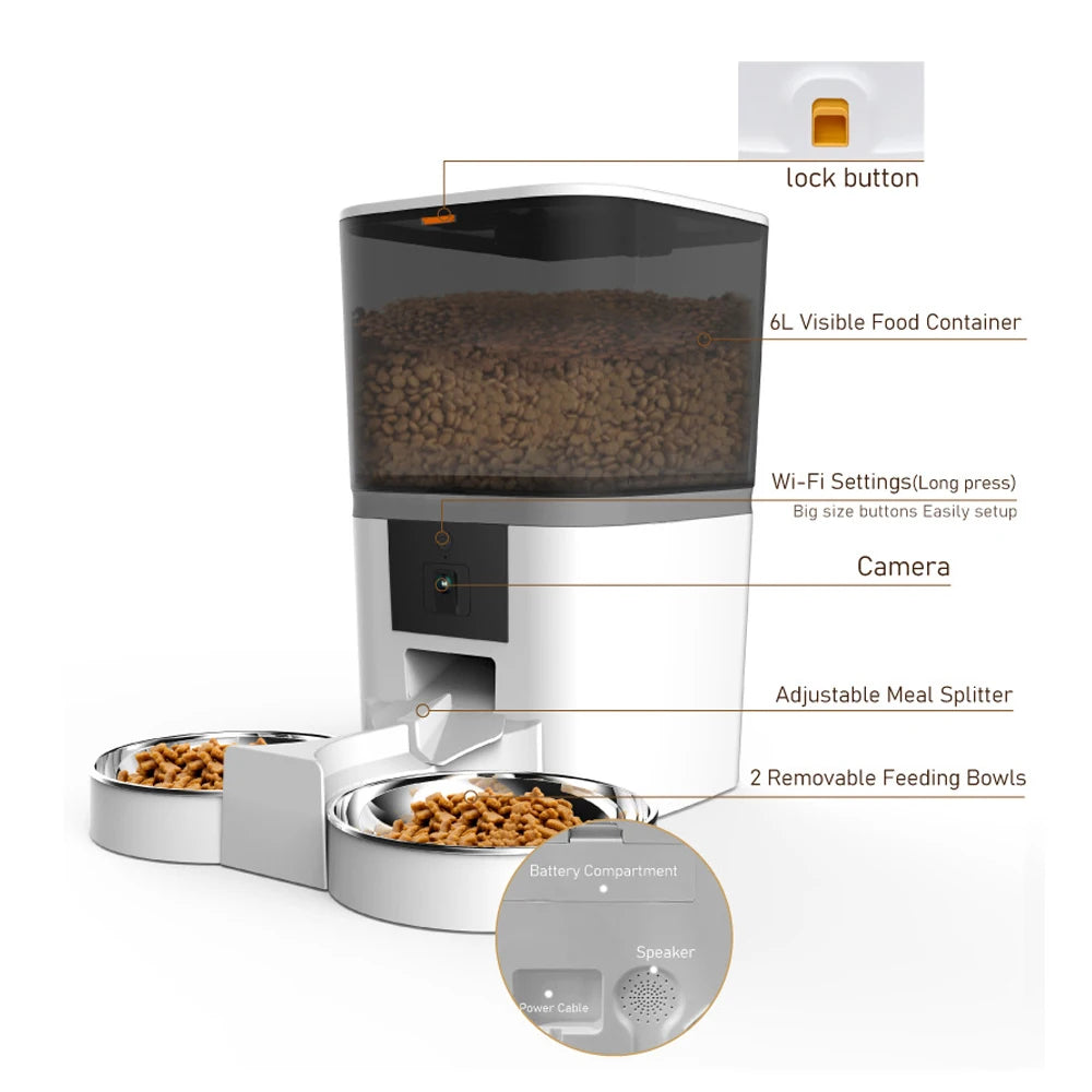 4L Smart 5v USB Automatic Cat Feeder With Camera Video Cat Dry Food Dispenser Pet Smart Voice Recorder Auto Feeder With Stainles