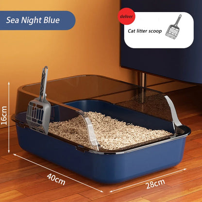 Cats Toilet Cat Litter Box Semi-enclosed High Side Splashproof Pet Bedpans with Litter Scoop Kitty Sandbox Cleaning Cat Supplies