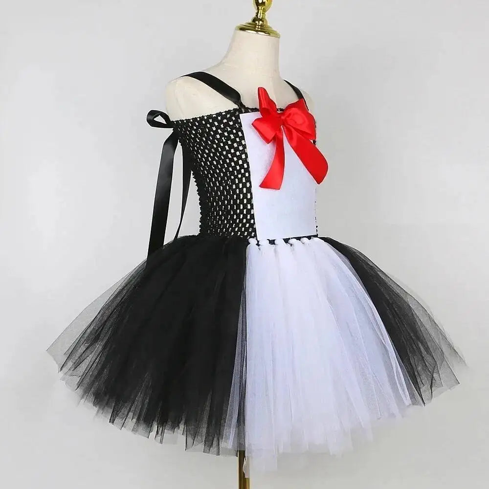 Cat in Hat Halloween Costumes for Girls Funny White Black Magic Cat Tutu Dresses for Kids Animal Fancy Outfits Birthday Clothes