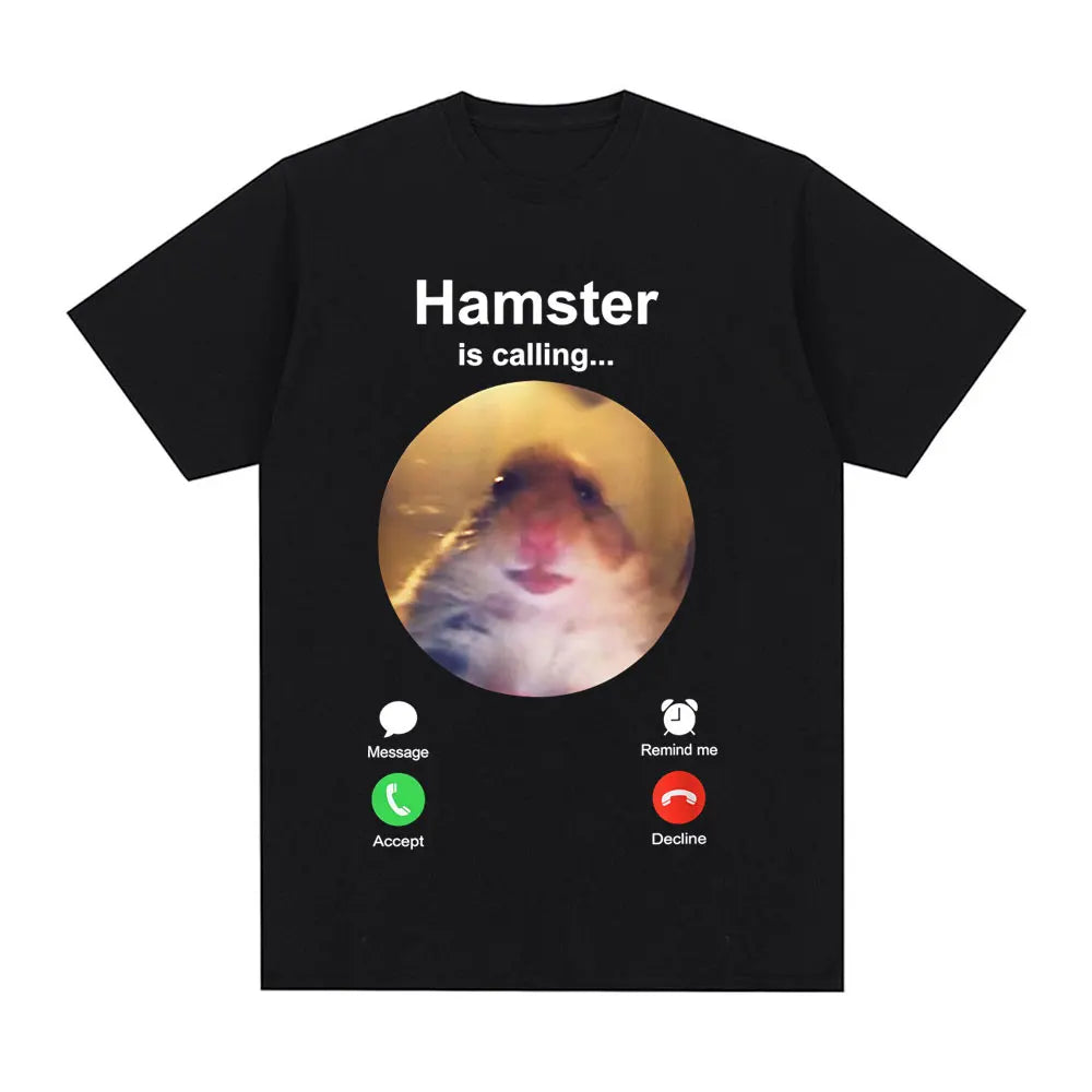 Hamster Is Calling Funny Meme T-shirt Men Clothing Fashion Hip Hop T-shirts Harajuku Cotton Loose T Shirts Tops Streetwear