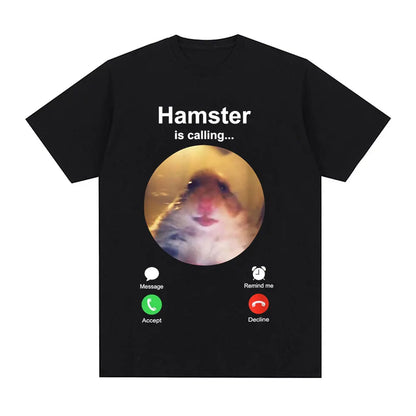 Hamster Is Calling Funny Meme T-shirt Men Clothing Fashion Hip Hop T-shirts Harajuku Cotton Loose T Shirts Tops Streetwear