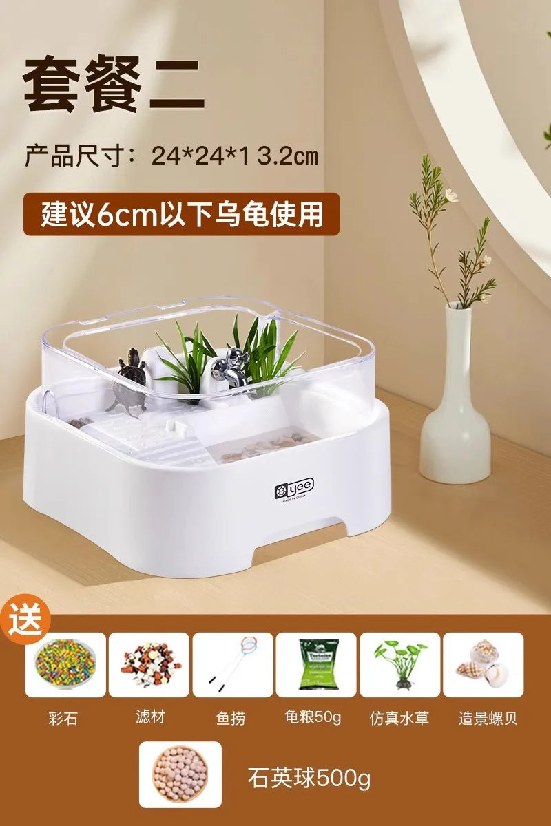 Reptile Habitat Tank with Basking Platform, Home Decorative Breeding Box for Tortoise, Sun Deck Aquarium for Aquatic Pets