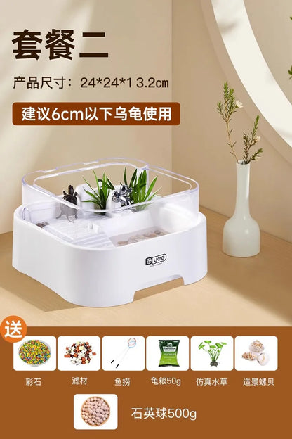 Reptile Habitat Tank with Basking Platform, Home Decorative Breeding Box for Tortoise, Sun Deck Aquarium for Aquatic Pets