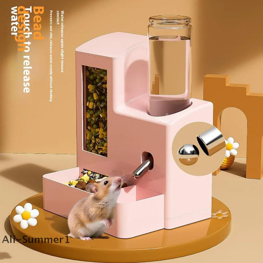 【E】2-in-1 Automatic Hamster Automatic Feeder Water Dispenser Multi-functional Small Pets Drinking And Feeding Food Container