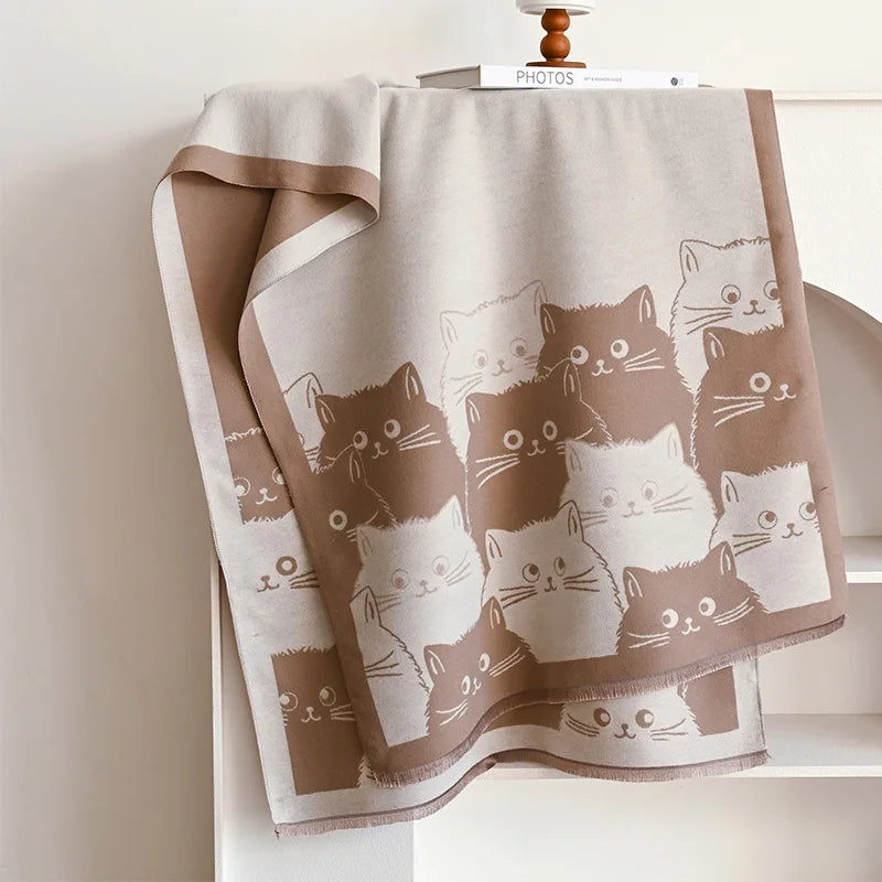 New Fashion Brand Cute Cat Ladies' Jacquard Pashmina Cashmere Scarf Winter Thick Warmth Shawl Coldproof Windproof Blanket Scarf