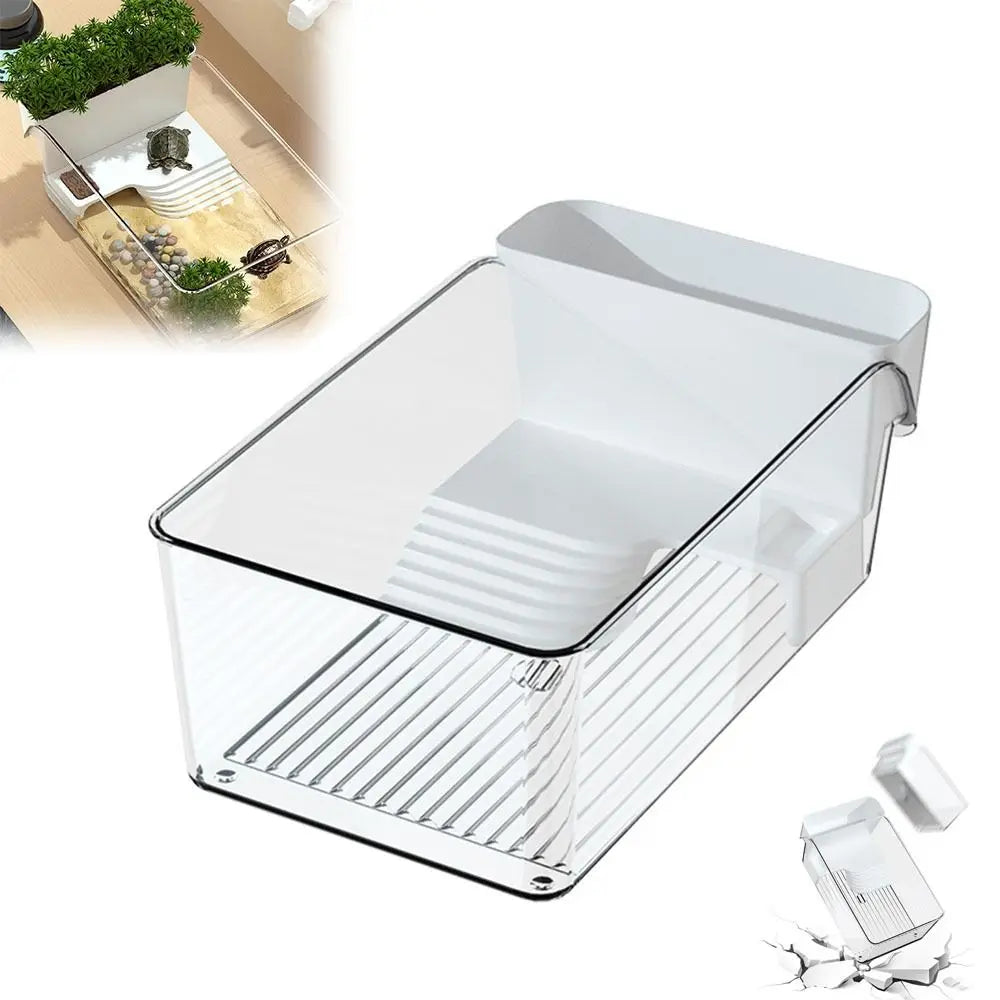 Transparent Turtle Tank Ecological Landscaping with Basking Area Reptile Terrarium Habitat Sun Climbing Crab Tank