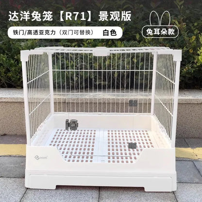 Rabbit Cage with Double Drawers, Urine-Proof, Extra-Large Acrylic Landscape Cage for Home Use