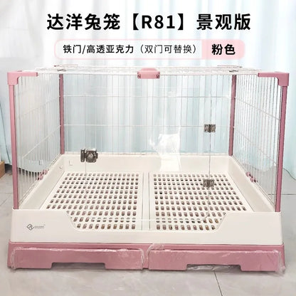 Rabbit Cage with Double Drawers, Urine-Proof, Extra-Large Acrylic Landscape Cage for Home Use