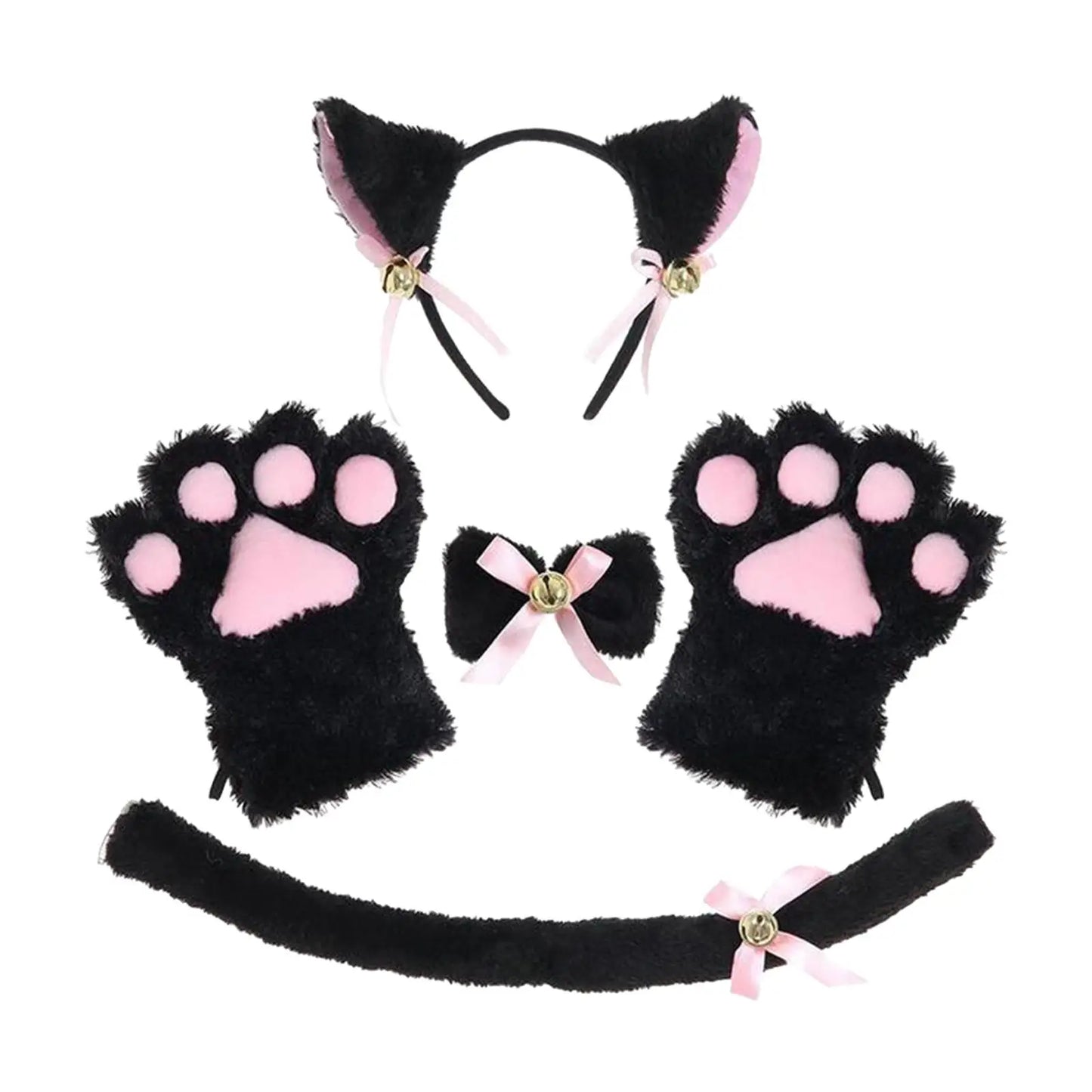 Anime Cat Costume Cosplay Kitten Bow Tie Gloves Toys Accessories Props Headwear for Gifts Dress up Halloween Children Adults