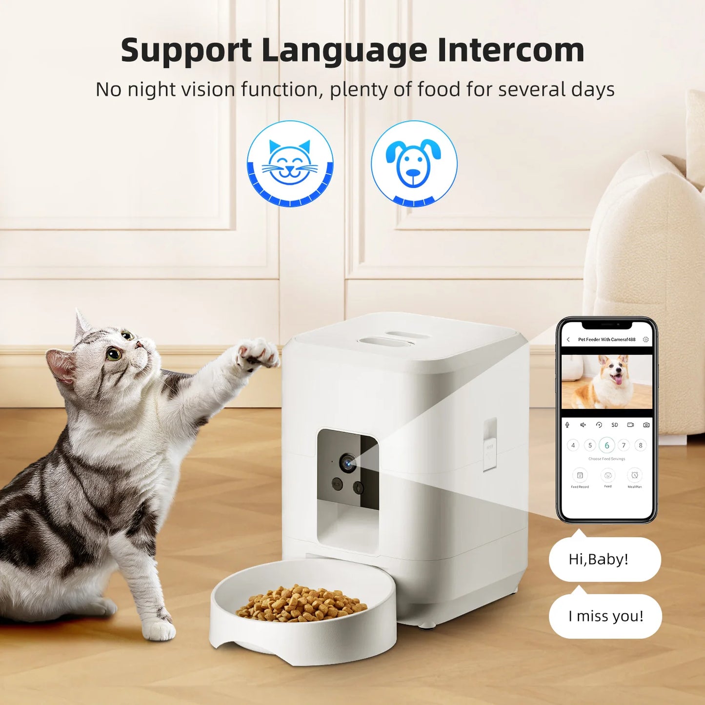 2L Smart Pet Feeder Cat Automatic Pet Feeder Wi-Fi & 1080P HD Camera APP Control for Remote Feeding Dog & Cat Food Dispenser