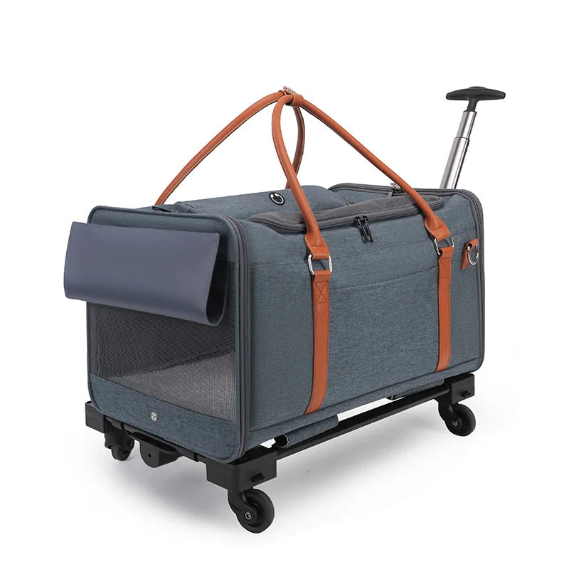 Breathable Pet Carrier with Wheels Foldable Outdoor Travel Cat Trolley Case for Cats and Dogs Large Portable Pet Trolley bag